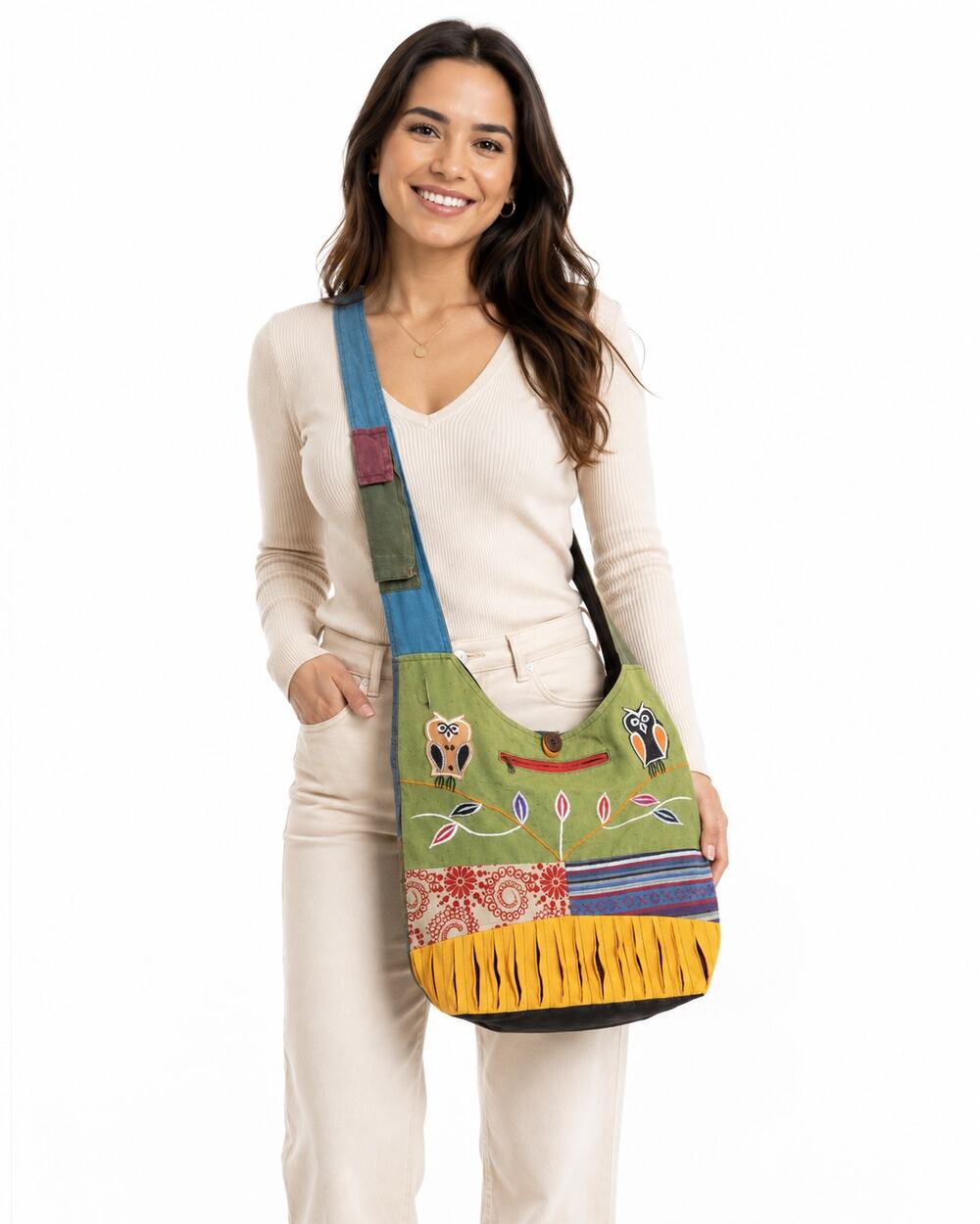 Frestyler Large Multicolor Bohemian Style Hobo Crossbody Slacker Bag